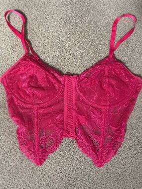 Women's Lace Bralette Crop Top in Bright Pink